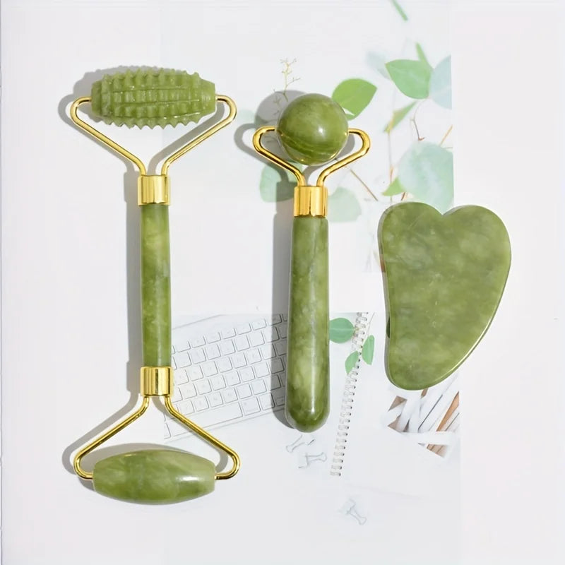 Gift,4-in-1 Jade Roller and Gua Sha Set.  Roller with Eye Massager,